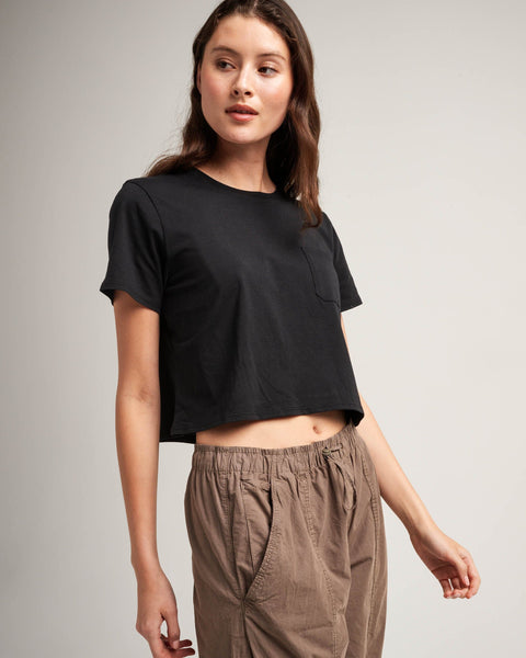 Womens Pima Boxy Crop Tee - Pima Cotton Jersey - Black – Andie Co.