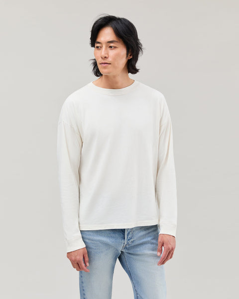 Mens Relaxed Long Sleeve Tee - Pigment Dye Jersey - Bone – Andie Co.