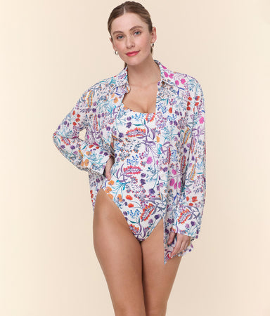 Coastal Button Up Lightweight Rayon Botanical Floral