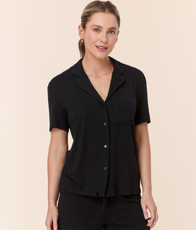 Short Sleeve Button Up Wide Rib