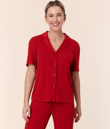 Short Sleeve Button Up Wide Rib Picante