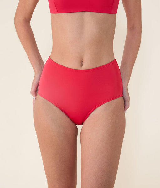 The High Waist Bikini Bottom - Eco Nylon - Cherry Red – Andie Co.