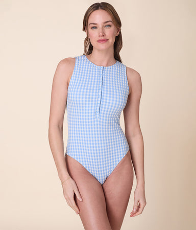 Malibu One Piece Crinkle Gingham Sky Gingham Long Torso