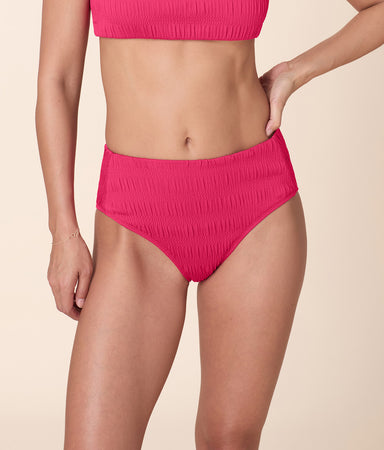 High Rise Bikini Bottom Smocked Bright Begonia