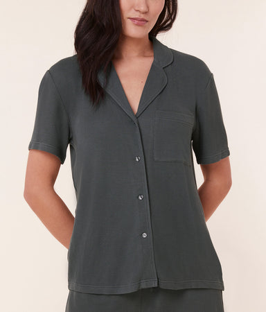 Short Sleeve Button Up Waffle Dove