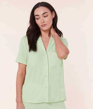 Short Sleeve Button Up Waffle Tea